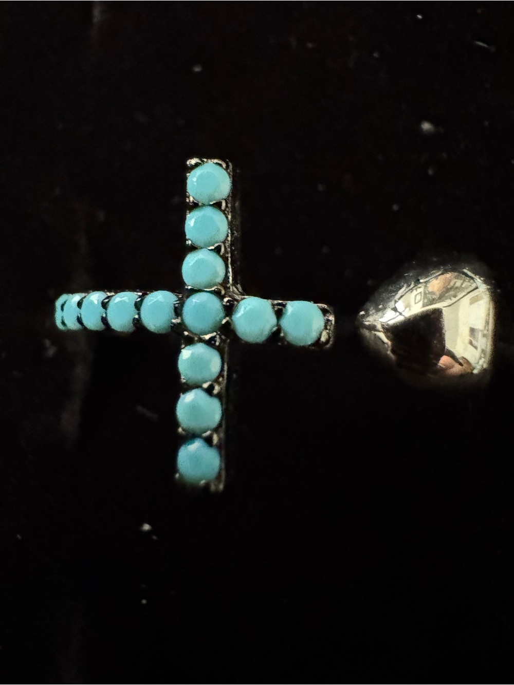 Delicate small Turquoise Cross dainty sterling silver ring - Women Jewelry